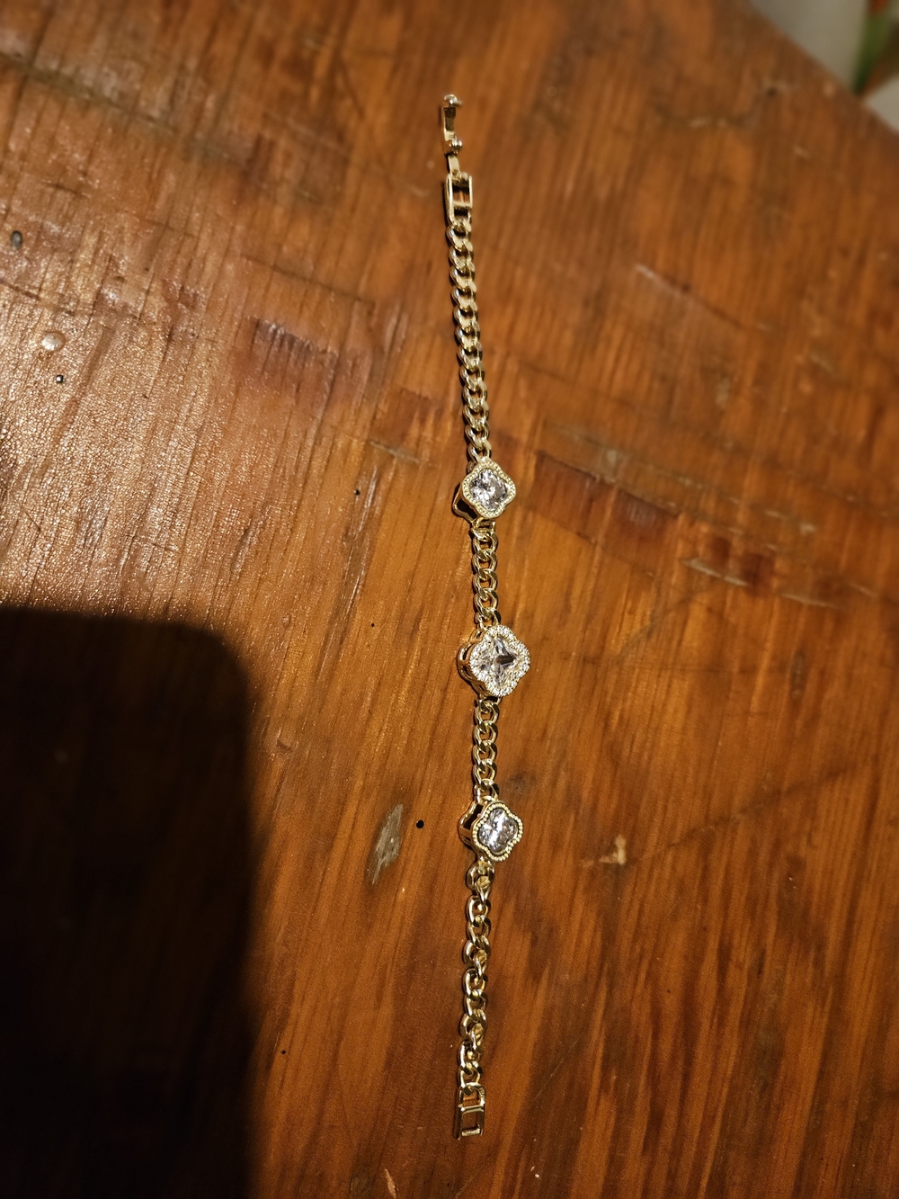 Gold Tone Cubic Zirconia Station Bracelet - Gold